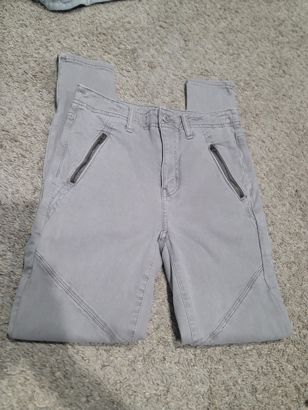 American Eagle Mid Rise Moto Pants Jeggings Taupe Gray 4